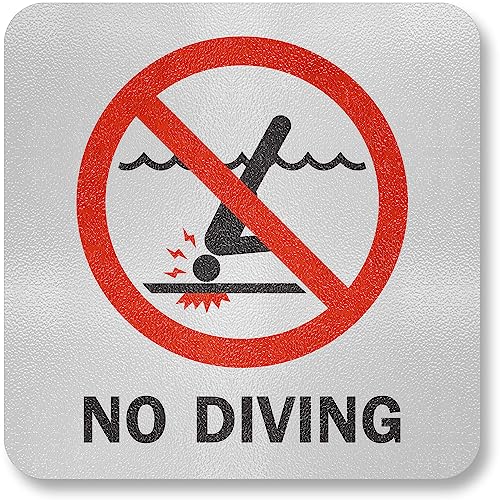 SmartSign 5.75 x 5.75 inch “No Diving” SlipSafe Adhesive Pool Safety Marker/Sign, 20 mil Thick Laminated Vinyl with Anti-Skid Pebbled Surface, Red, Black and White