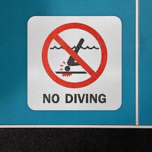 SmartSign 5.75 x 5.75 inch “No Diving” SlipSafe Adhesive Pool Safety Marker/Sign, 20 mil Thick Laminated Vinyl with Anti-Skid Pebbled Surface, Red, Black and White