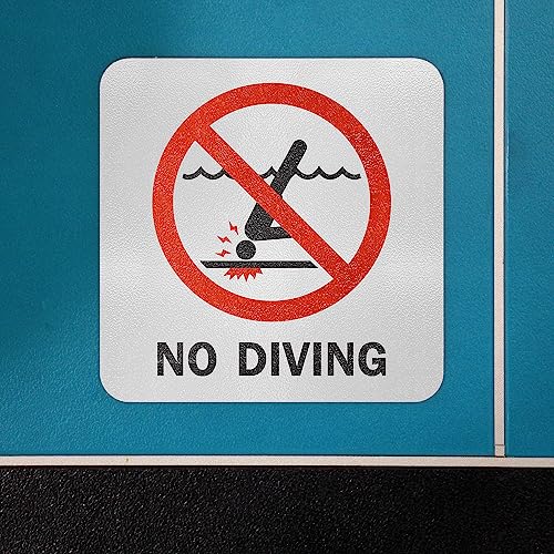 SmartSign 5.75 x 5.75 inch “No Diving” SlipSafe Adhesive Pool Safety Marker/Sign, 20 mil Thick Laminated Vinyl with Anti-Skid Pebbled Surface, Red, Black and White