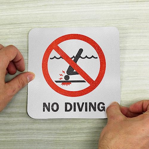 SmartSign 5.75 x 5.75 inch “No Diving” SlipSafe Adhesive Pool Safety Marker/Sign, 20 mil Thick Laminated Vinyl with Anti-Skid Pebbled Surface, Red, Black and White