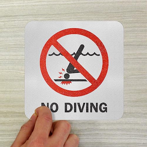 SmartSign 5.75 x 5.75 inch “No Diving” SlipSafe Adhesive Pool Safety Marker/Sign, 20 mil Thick Laminated Vinyl with Anti-Skid Pebbled Surface, Red, Black and White