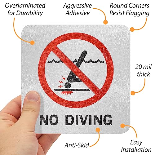 SmartSign 5.75 x 5.75 inch “No Diving” SlipSafe Adhesive Pool Safety Marker/Sign, 20 mil Thick Laminated Vinyl with Anti-Skid Pebbled Surface, Red, Black and White