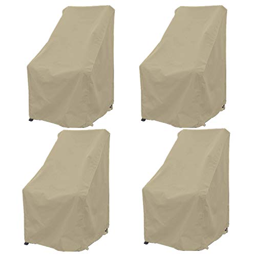 Premium Tight Weave Patio High Back Outdoor Chair Covers set of 4 with Adjustable Peel and Secure Fastener Strips Covers Furniture up to 42" H in Taupe