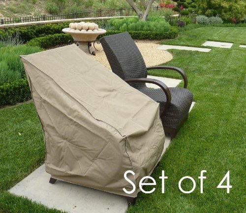 Premium Tight Weave Patio High Back Outdoor Chair Covers set of 4 with Adjustable Peel and Secure Fastener Strips Covers Furniture up to 42" H in Taupe