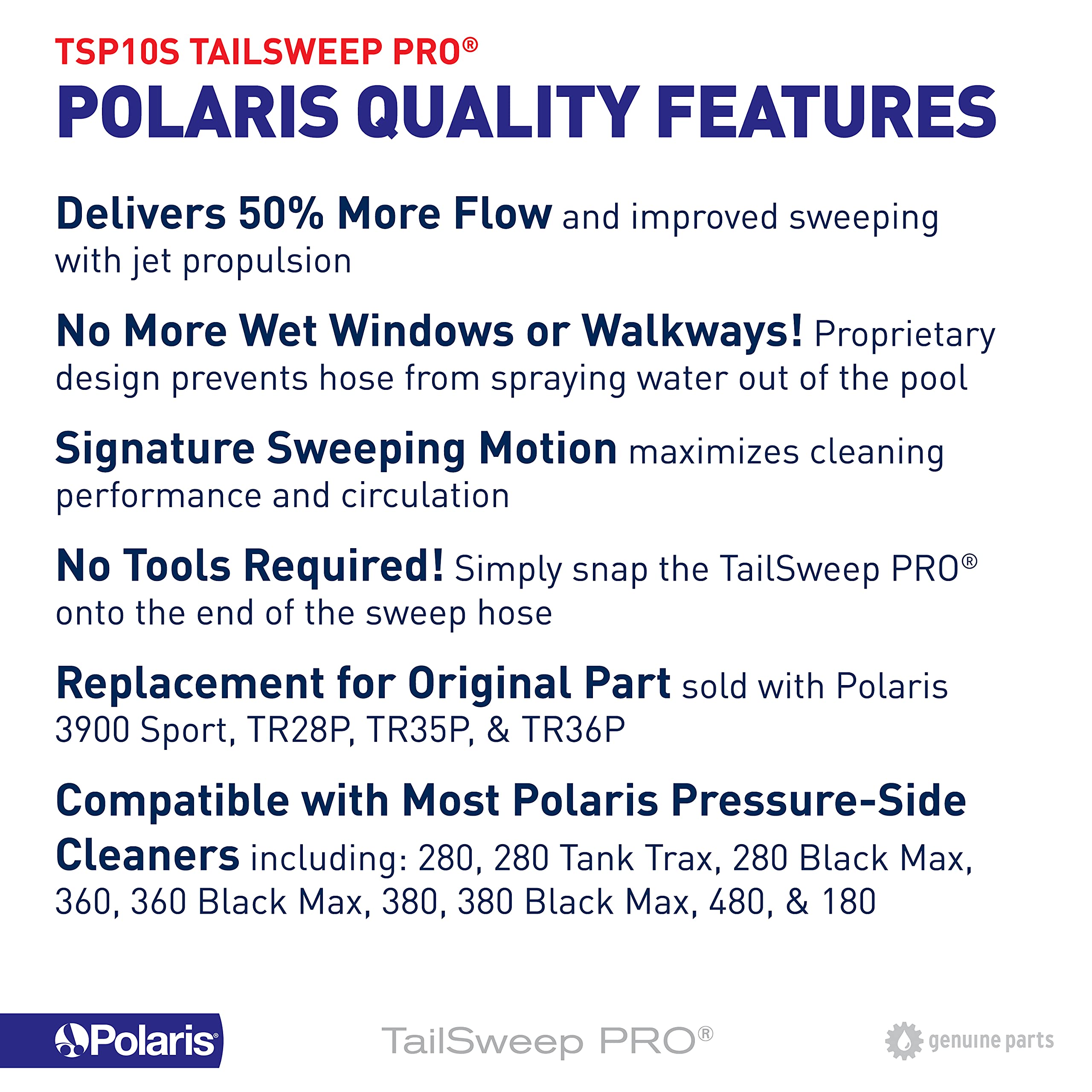 Polaris Genuine Parts TSP10S TailSweep PRO Replacement for Polaris Pressure-Side Pool Cleaners 280, 3900 Sport, 380, 360, 180