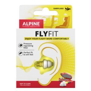 alpine flyfit - earplugs for pressure relief & preventing ear pain while flying - airplane travel essentials - comfortable reusable hypoallergenic earplugs with ultra soft filter