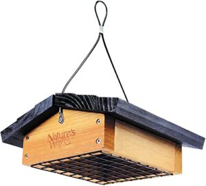 nature's way bird products cwf2 cedar wood suet upside-down bird feeder, 8.5"l x 8.5"w x 4.13"h, black