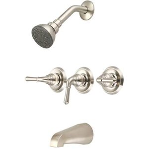 olympia faucets p-3230-bn three handle tub/shower set, tarnish resistant pvd brushed nickel finish