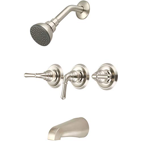 Olympia Faucets P-3230-BN Three Handle Tub/Shower Set, Tarnish Resistant PVD Brushed Nickel Finish