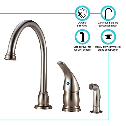 Dura Faucet DF-NMK301-SN RV Gooseneck Kitchen Sink Faucet with Matching Side Sprayer (Brushed Satin Nickel)
