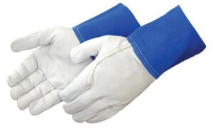 liberty glove & safety 7814m premium grain goatskin tig welder gunn pattern glove with 4" blue split leather cuff, medium (pack of 12)