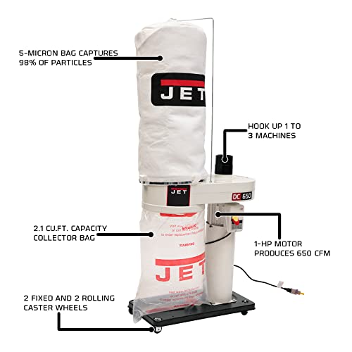 JET DC-650MK Dust Collector, 5-Micron Bag Filter, 650 CFM, 1 HP, 1Ph 115/230V (708642MK)