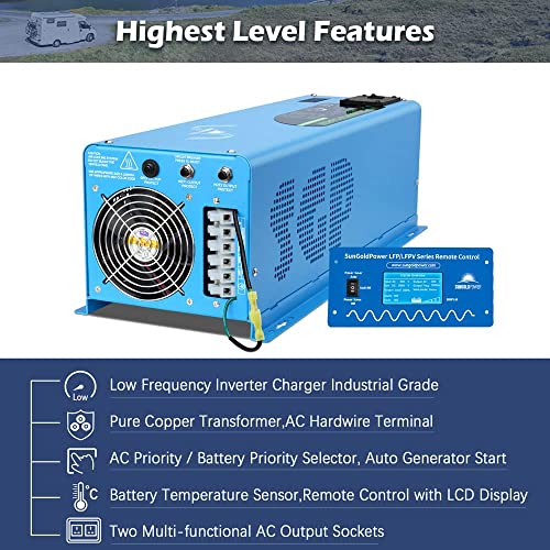 SUNGOLDPOWER UL1741 6000W 48Vdc Pure Sine Wave Inverter Low Frequency 240Vac Input 120Vac/240Vac Output Split Phase with Battery Charger Off-Grid 18000W Peak