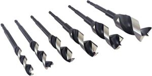 wood owl 6 piece set overdrive fast boring ultra smooth auger brad point boring bits containing the following sizes 1/2”, 5/8”, 3/4”, 7/8”, 1” and 1 1/4” 00706