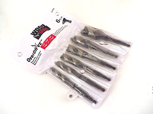 Wood Owl 6 Piece Set OverDrive Fast Boring Ultra Smooth Auger Brad Point Boring Bits Containing the Following Sizes 1/2”, 5/8”, 3/4”, 7/8”, 1” and 1 1/4” 00706