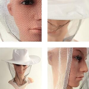 NAVADEAL White Beekeeper Beekeeping Hat with Veil Mosquito Fly Head Net Face Protection