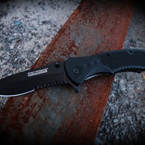 TAC FORCE Spring Assisted Folding Pocket Knife – Partially Serrated, Black Stainless Steel Blade with Black Nylon Fiber Handle and Pocket Clip, Tactical, EDC, Rescue - TF-800BK