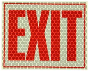 cyalume cyflect glow in the dark and reflective emergency exit sign, 8 inches x 10 inches, adhesive backing