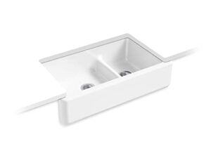 whitehaven 35-11/16 in. x 21-9/16 in. self-trimming smart divide undermount large/medium double-bowl kitchen sink with tall apron, white