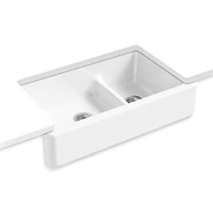 Whitehaven 35-11/16 In. x 21-9/16 In. Self-Trimming Smart Divide Undermount Large/Medium Double-Bowl Kitchen Sink with Tall Apron, White