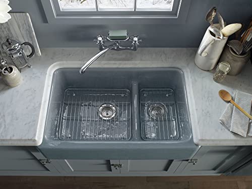 Whitehaven 35-11/16 In. x 21-9/16 In. Self-Trimming Smart Divide Undermount Large/Medium Double-Bowl Kitchen Sink with Tall Apron, White