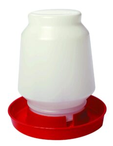 little giant® complete plastic poultry fount | 1 gallon | heavy duty plastic gravity fed water container jar | waterer for chickens, turkeys, ducks & more | made in usa | red