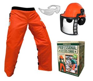 forester protective clothing - oem forestry cutter combo kit apron chaps helmet face shield ear muffs safety glasses arborist equipment chainsaw pants logging tools helmet accessories orange