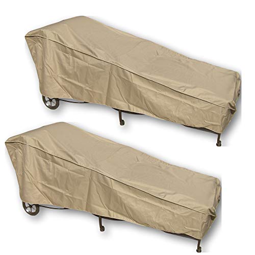 Formosa Covers | Premium Tight Weave Patio Chaise Lounge Chair Covers up to 84" Long - Protect from Sun UV Water Damage with Adjustable Peel and Stick Fasteners in Taupe - Value Pack of 2