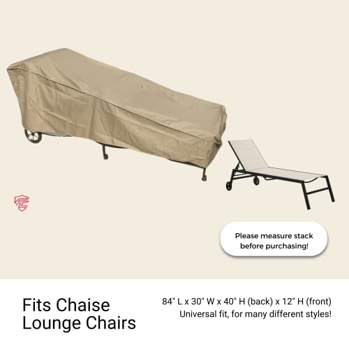 Formosa Covers | Premium Tight Weave Patio Chaise Lounge Chair Covers up to 84" Long - Protect from Sun UV Water Damage with Adjustable Peel and Stick Fasteners in Taupe - Value Pack of 2