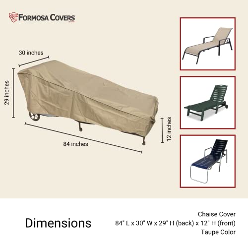 Formosa Covers | Premium Tight Weave Patio Chaise Lounge Chair Covers up to 84" Long - Protect from Sun UV Water Damage with Adjustable Peel and Stick Fasteners in Taupe - Value Pack of 2