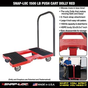 SNAP-LOC 1500 LB Push CART Dolly RED with Steel Frame, 4 inch Casters, Push Bar and Optional E-Strap Attachment