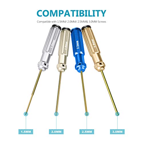 Neewer - Set of 4 Hexagonal Screwdrivers Made of Titanium Nitride with Coloured Handles.Compatible with 1.5, 2, 2.5 and 3mm Screws.