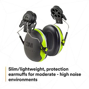 3M PELTOR Ear Muffs, Noise Protection, Cap Style Hard Hat Attachment, NRR 25 dB, Construction, Manufacturing, Maintenance, Automotive, Woodworking, Heavy Engineering, Mining, X4P3E, Black/Chartreuse