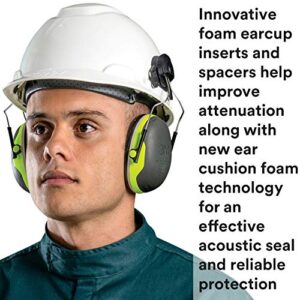 3M PELTOR Ear Muffs, Noise Protection, Cap Style Hard Hat Attachment, NRR 25 dB, Construction, Manufacturing, Maintenance, Automotive, Woodworking, Heavy Engineering, Mining, X4P3E, Black/Chartreuse