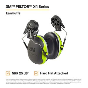 3M PELTOR Ear Muffs, Noise Protection, Cap Style Hard Hat Attachment, NRR 25 dB, Construction, Manufacturing, Maintenance, Automotive, Woodworking, Heavy Engineering, Mining, X4P3E, Black/Chartreuse