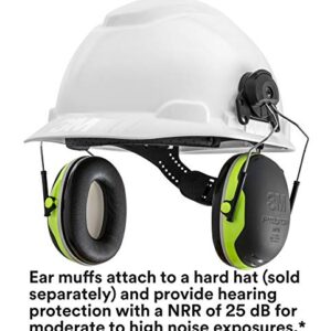 3M PELTOR Ear Muffs, Noise Protection, Cap Style Hard Hat Attachment, NRR 25 dB, Construction, Manufacturing, Maintenance, Automotive, Woodworking, Heavy Engineering, Mining, X4P3E, Black/Chartreuse