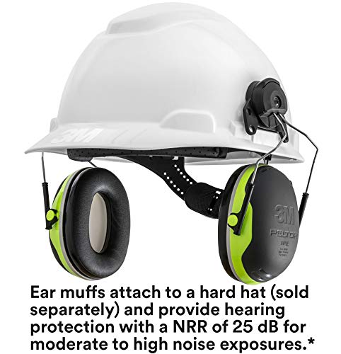 3M PELTOR Ear Muffs, Noise Protection, Cap Style Hard Hat Attachment, NRR 25 dB, Construction, Manufacturing, Maintenance, Automotive, Woodworking, Heavy Engineering, Mining, X4P3E, Black/Chartreuse