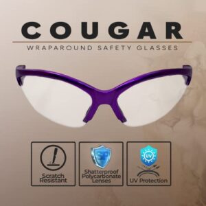 Global Vision Cougar Safety Glasses Nurses Dental Assistant Glasses Shooting Glasses for Women Ladies Men Purple Frame with Clear Lenses