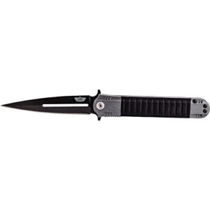 uzi uzk-fdr-009 covert folding knife with straight edge stainless steel blade and aluminum handle with metal clip and spring assist, survivor tool, for outdoor trips, camping, fishing, hunting, black