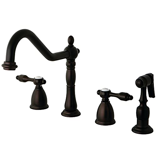 Kingston Brass KB1795TALBS Tudor 8 Inch Center Kitchen Faucet With Brass Sprayer, Oil Rubbed Bronze, 8-1/4 inch in Spout Reach, Oil Rubbed Bronze , Oil-Rubbed Bronze