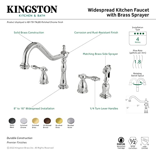 Kingston Brass KB1795TALBS Tudor 8 Inch Center Kitchen Faucet With Brass Sprayer, Oil Rubbed Bronze, 8-1/4 inch in Spout Reach, Oil Rubbed Bronze , Oil-Rubbed Bronze