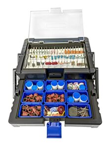 line10 tools 500pc rotary tool accessories attachments kit in cantilever storage organizer case box set