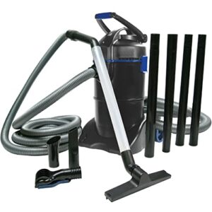 the pond guy clearvac pond vacuum, powerful motor quickly removes sludge & debris, dual chamber reservoir for nonstop use, 4 interchangeable nozzle attachments, 5 extension tubes, 8 ft discharge hose