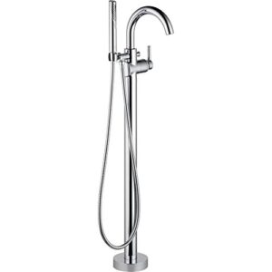delta faucet trinsic floor-mount freestanding tub filler with hand held shower, chrome t4759-fl (valve not included)