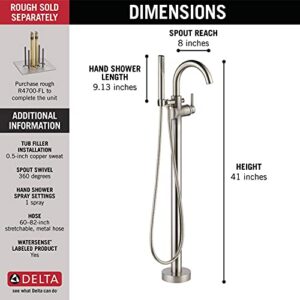 Delta Faucet Trinsic Floor-Mount Freestanding Tub Filler with Hand Held Shower, Stainless T4759-SSFL (Valve Not Included)