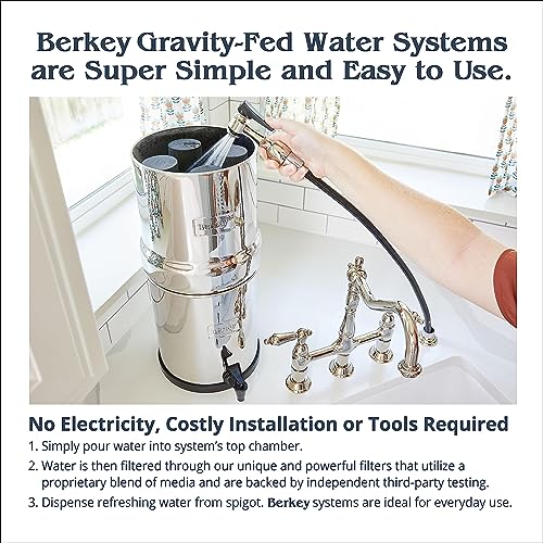 Big Berkey Gravity-Fed Stainless Steel Countertop Water Filter System 2.25 Gallon with 2 Authentic Black Berkey Elements BB9-2 Filters