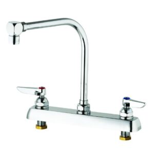 t&s brass b-1148 deck mount workboard faucet with 8-inch centers, swing gooseneck, aerator and lever handles