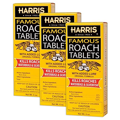 Harris Famous Roach & Silverfish Killer Tablets (6oz), Treats a Minimum of 12 Rooms, 145+ Tablets Included - 3 Packs Included