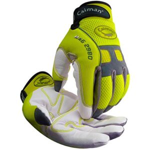 caiman mag, multi-activity glove, goat grain leather palm, airmesh back, internal padding, hi-vis yellow/white, x-large (2980-6)