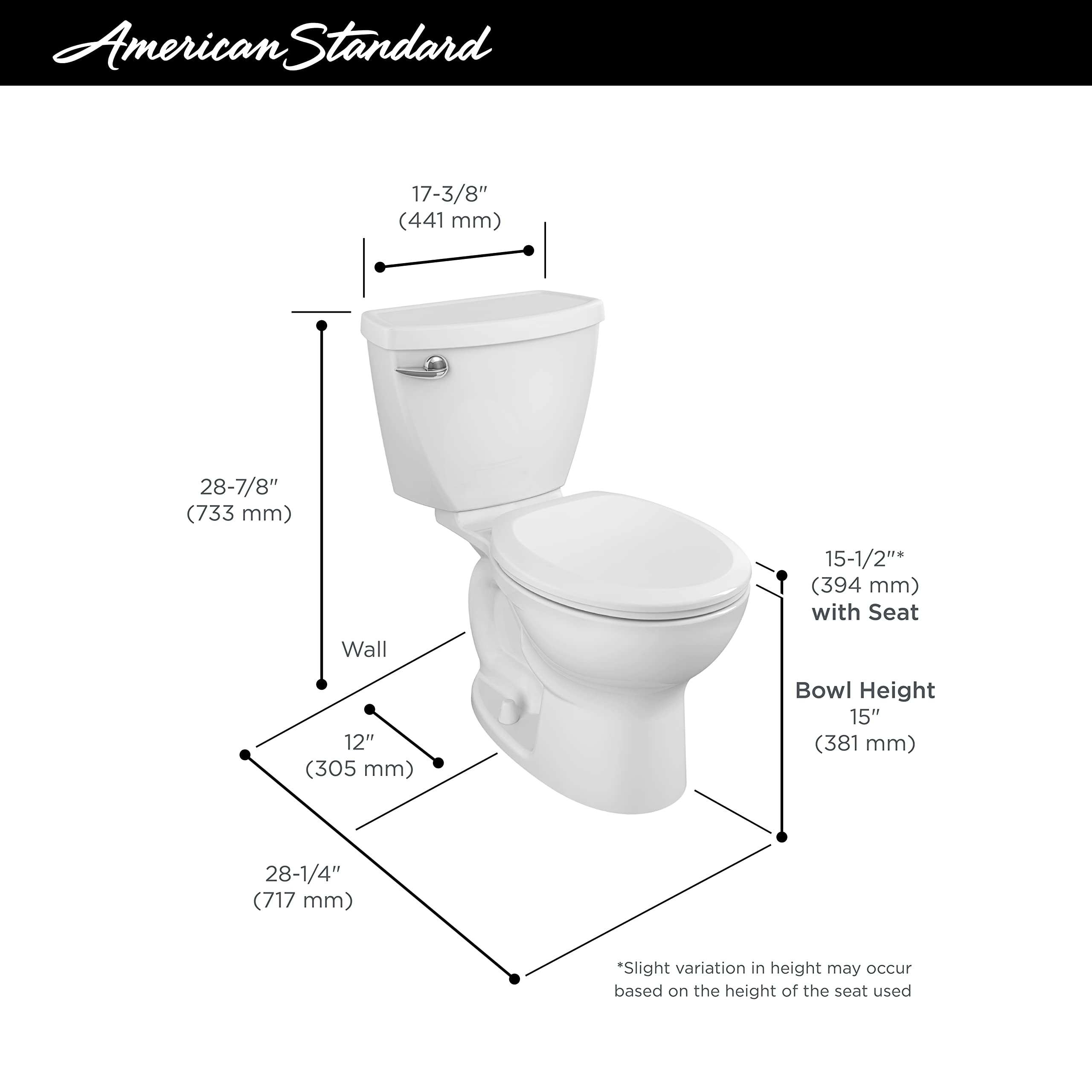 American Standard 270DA001.020 Cadet 3 Round Front Two-Piece Toilet with 12-Inch Rough-In, White